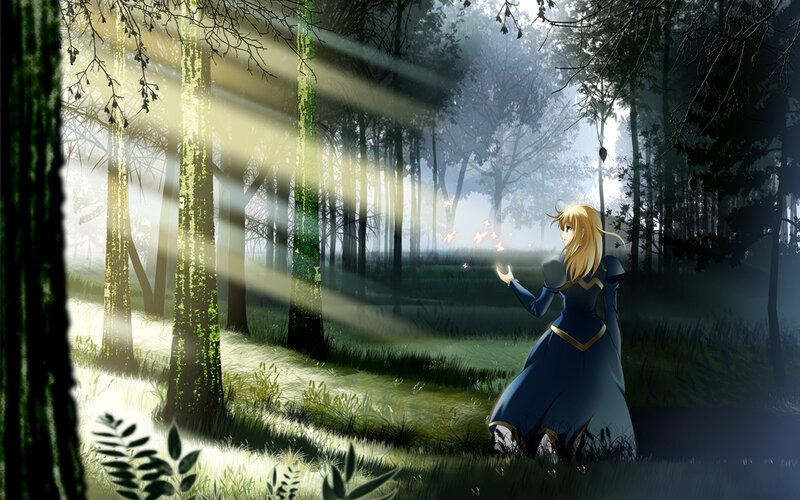 Blonde Woman in Forest — Blue