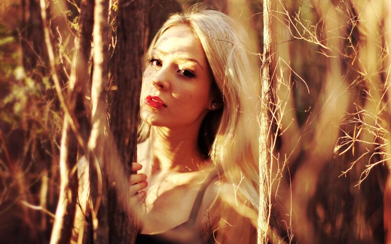 Blonde Woman in Forest — Gold, Dramatic, Sunset
