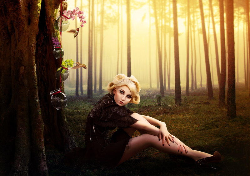 Blonde Woman in Forest — Gold, Dramatic