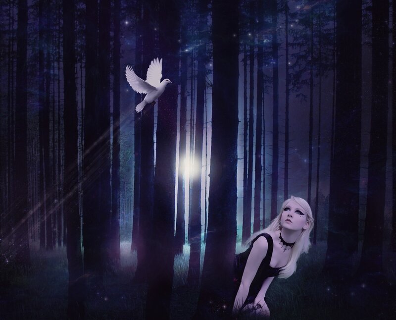 Blonde Woman in Forest — Purple