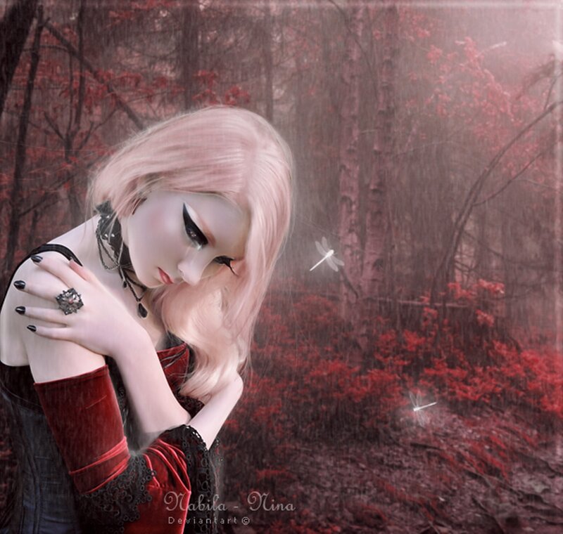 Blonde Woman in Forest — Red