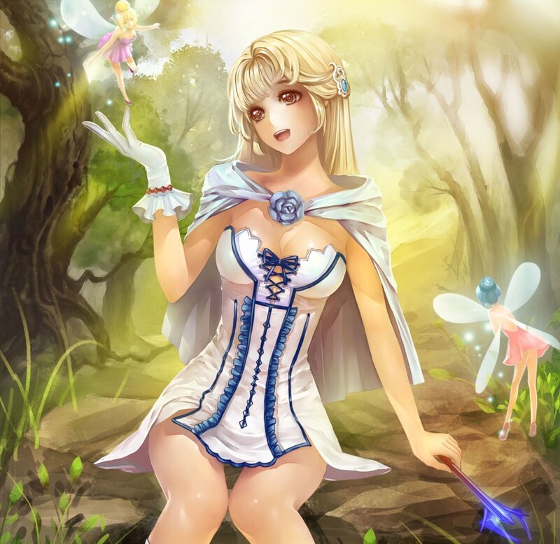Blonde Woman in Forest — White, Magical