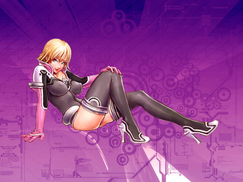 Blonde Woman in Futuristic Suit — Purple
