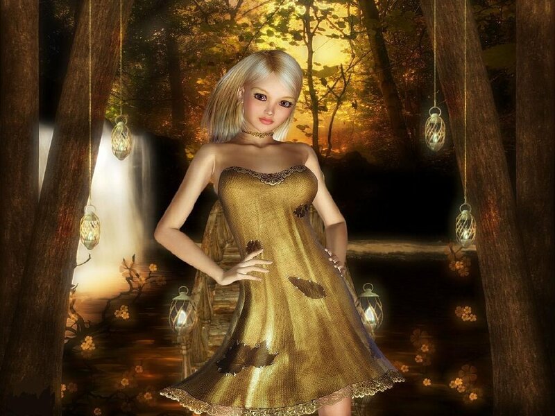 Blonde woman in golden dress