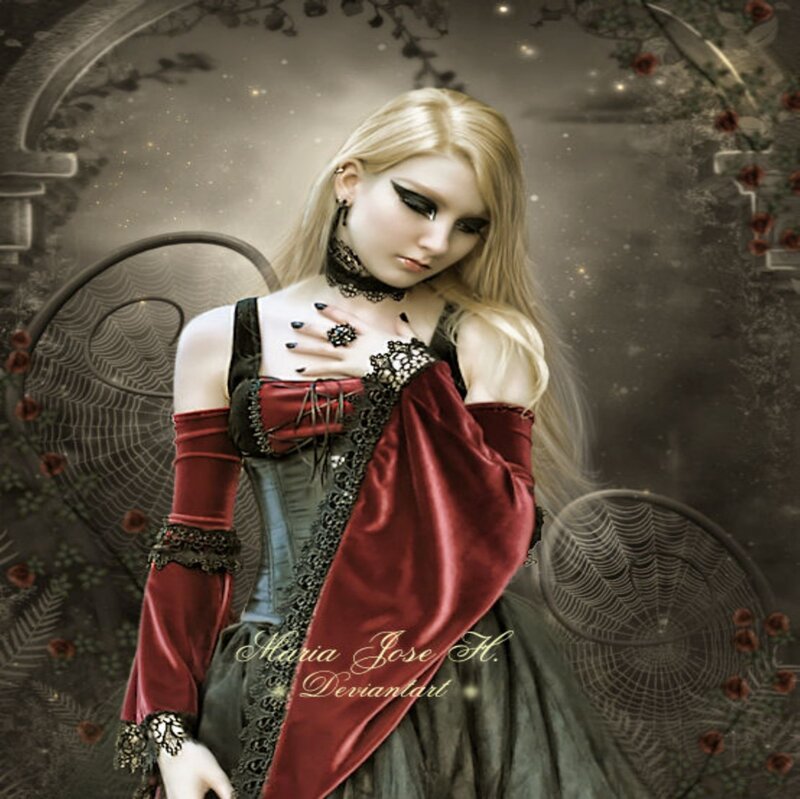 Blonde Woman in Gothic Dress — Red, Dramatic