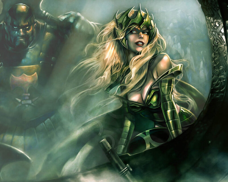 Blonde Woman in Green Armor