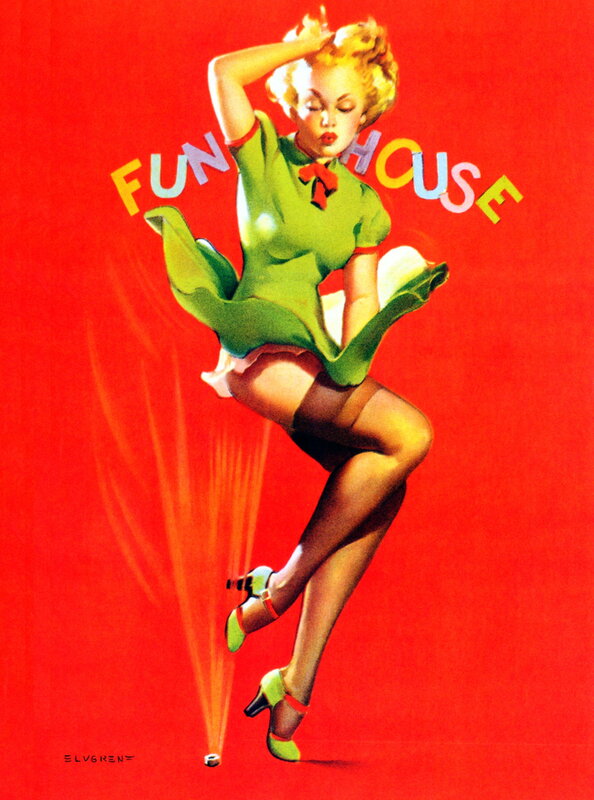 Blonde Woman in Green Dress — Red