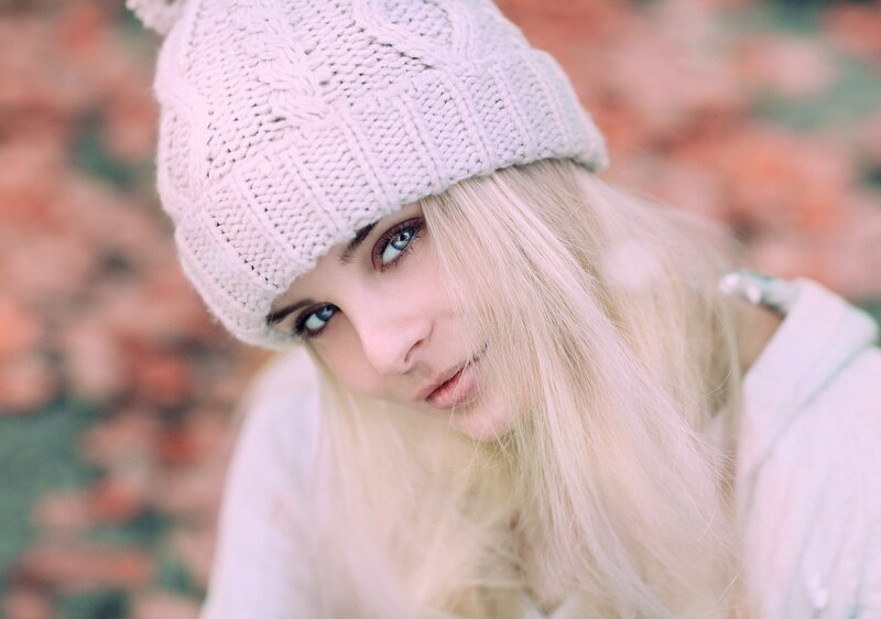 Blonde Woman in Hat — White