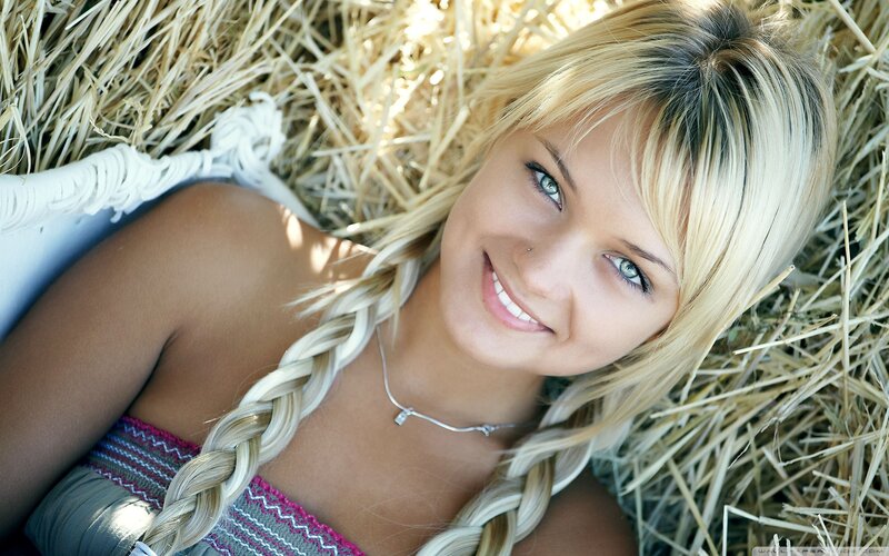 Blonde Woman in Hay — Calm, Afternoon, Photograph, Braid
