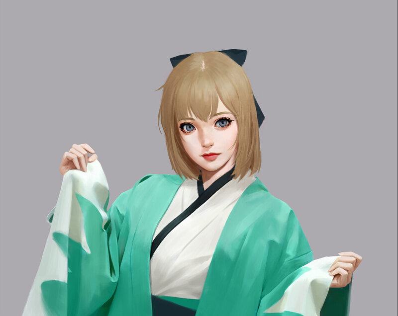 Blonde Woman in Kimono — Green