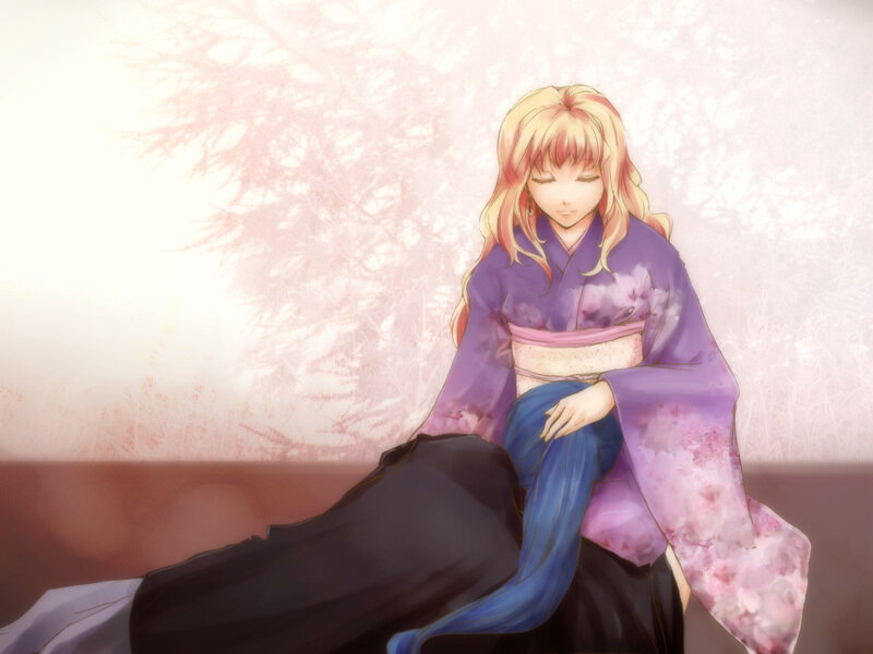 Blonde Woman in Kimono — Purple