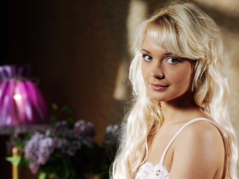 Blonde Woman in Lace Top — White, Calm
