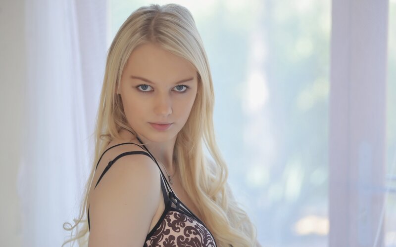 blonde woman in lingerie