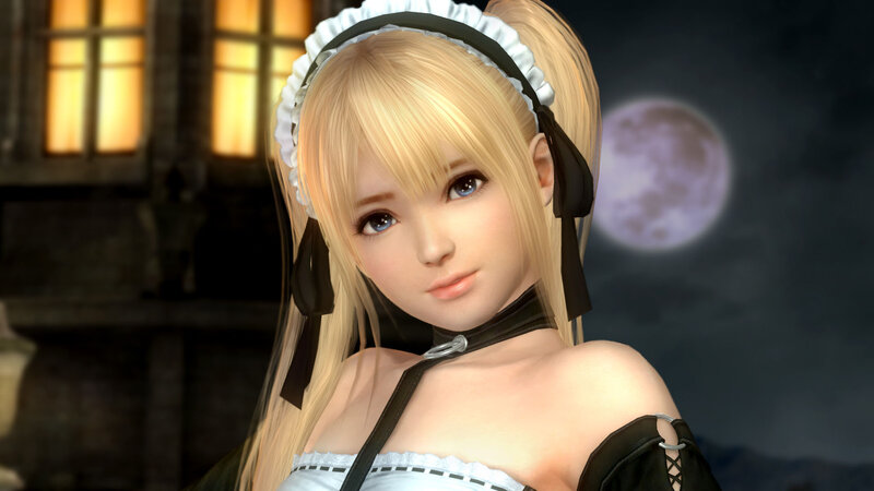 Blonde Woman in Maid Outfit — White