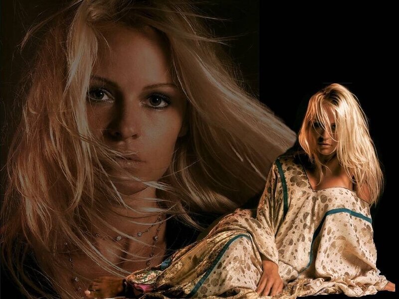 Blonde Woman in Patterned Dress — Black
