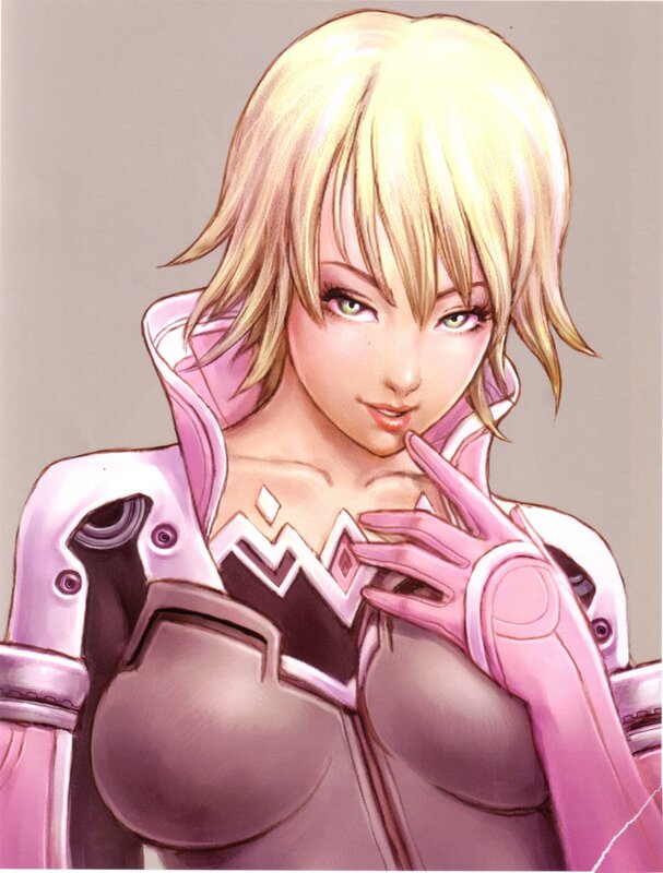 blonde woman in pink armor