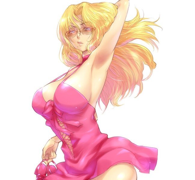 Blonde Woman in Pink Dress — Confident, Anime
