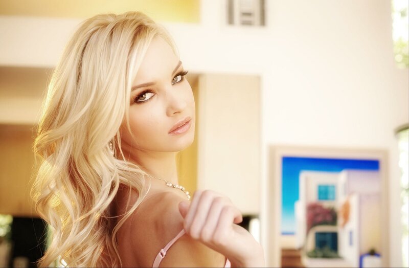 blonde woman in pink lingerie