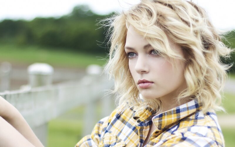 Blonde Woman in Plaid Shirt — Yellow, Contemplative