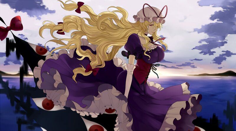 Blonde Woman in Purple Dress — Dramatic, Sunset, Anime