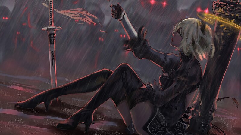 Blonde Woman in Rain — Black