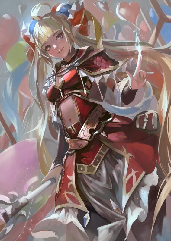 Blonde Woman in Red Armor — Dramatic