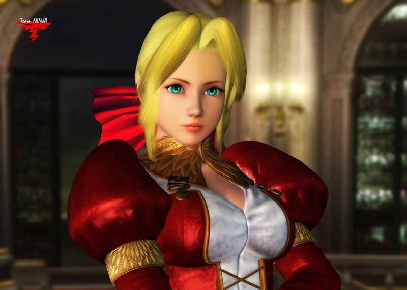 Blonde Woman in Red Armor