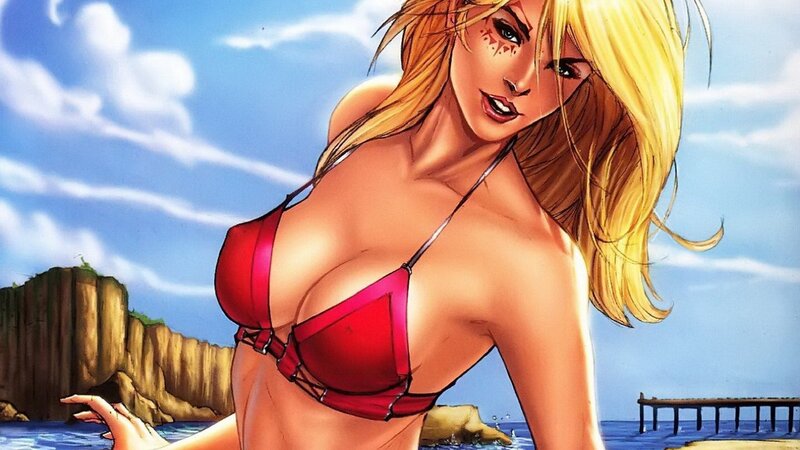 blonde woman in red bikini