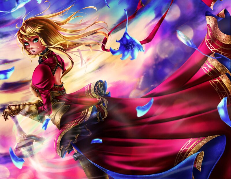 Blonde Woman in Red Cloak