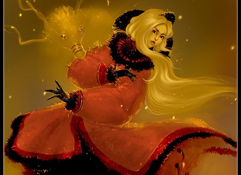 blonde woman in red coat