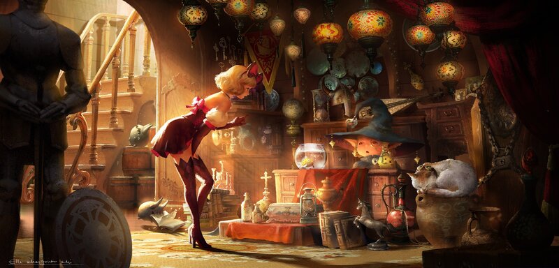 Blonde Woman in Red Dress — Brown