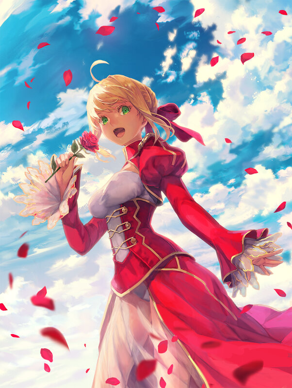 Blonde Woman in Red Dress — Dramatic, Afternoon, Anime