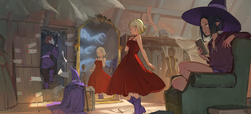 Blonde Woman in Red Dress — Dramatic, Afternoon, Digital Art