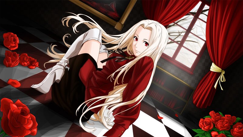 Blonde Woman in Red Dress — Dramatic, Anime, Roses