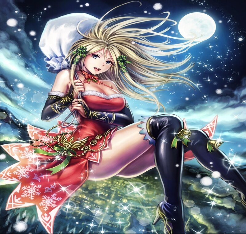 Blonde Woman in Red Dress — Dramatic, Night, Digital Art, Moon