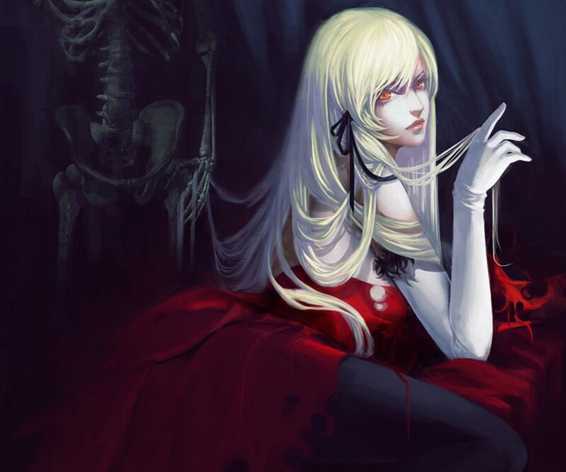 Blonde Woman in Red Dress — Dramatic, Night, Digital Art