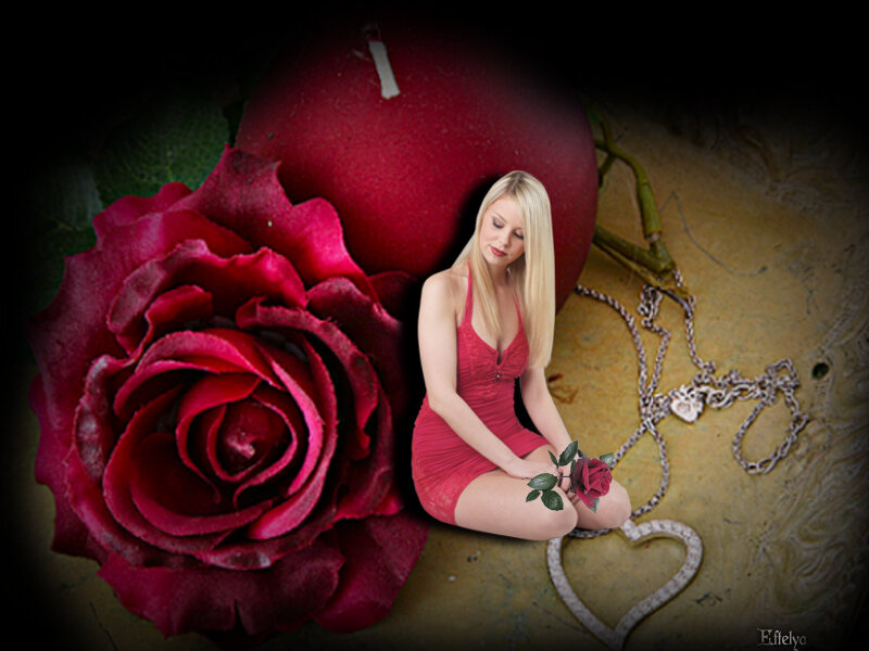 Blonde Woman in Red Dress — Dramatic, Photograph