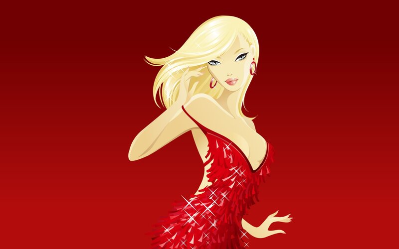 Blonde Woman in Red Dress — Dramatic, Vector Art
