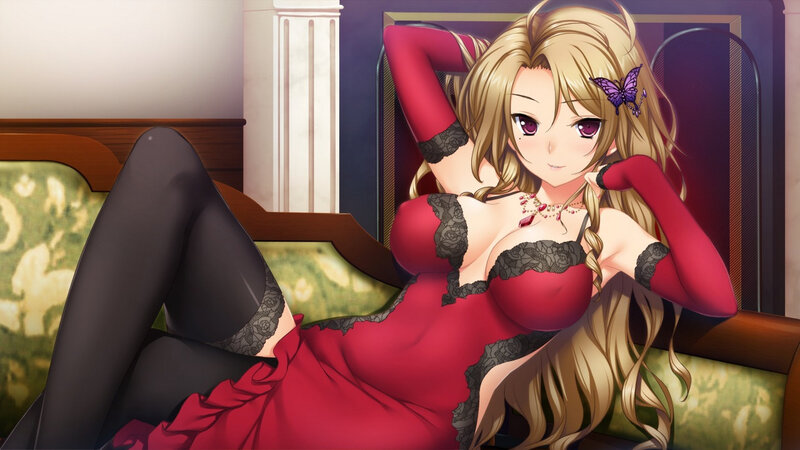 Blonde Woman in Red Dress — Seductive, Anime