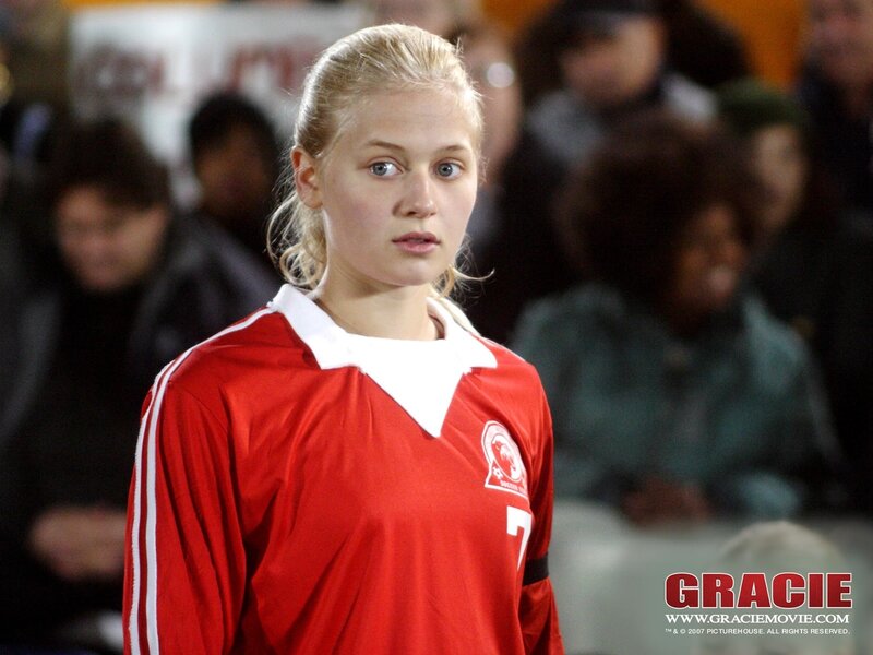 Blonde Woman in Red Jersey