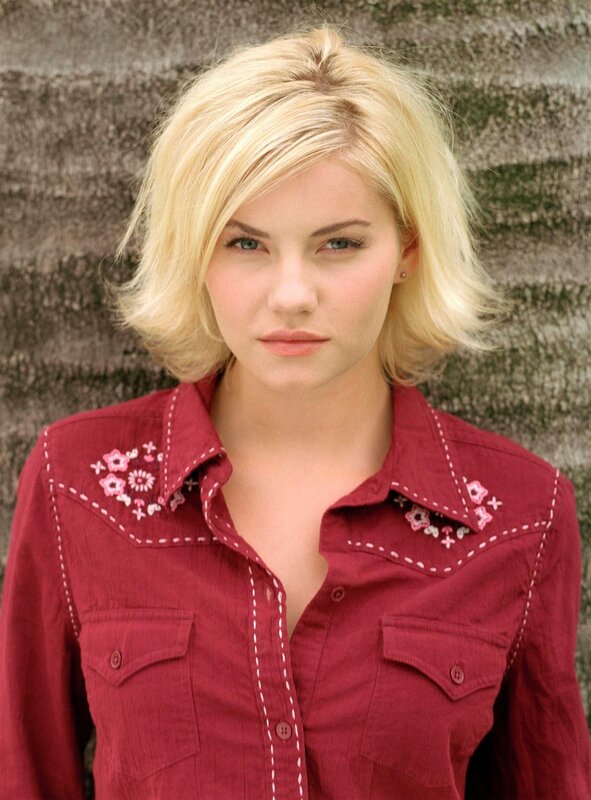 blonde woman in red shirt