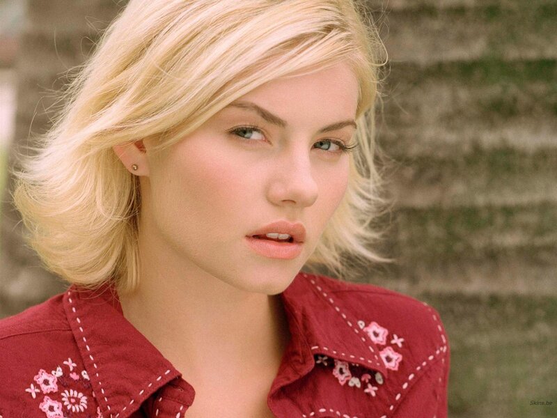 blonde woman in red shirt