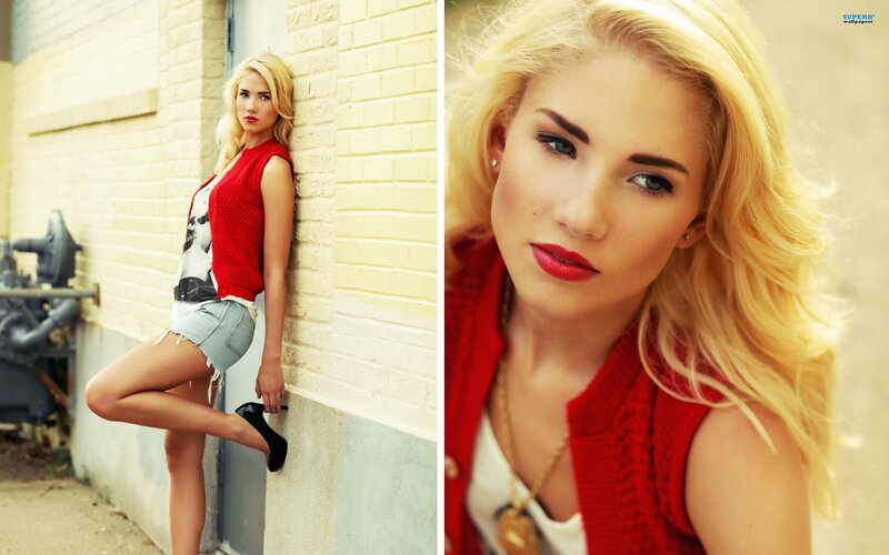 blonde woman in red vest