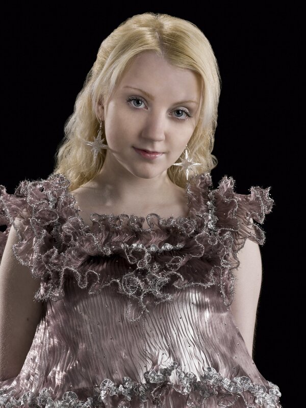 Blonde woman in ruffled dress