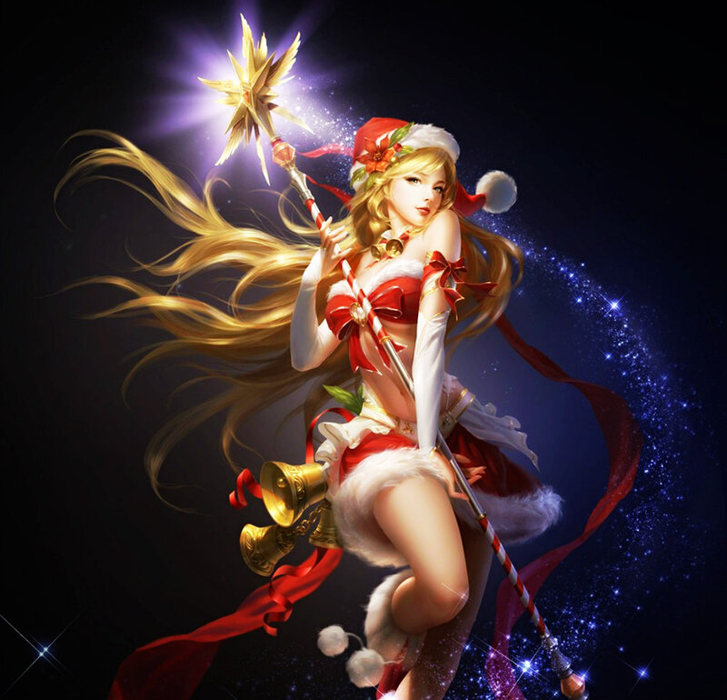 Blonde Woman in Santa Outfit — Red, Dramatic