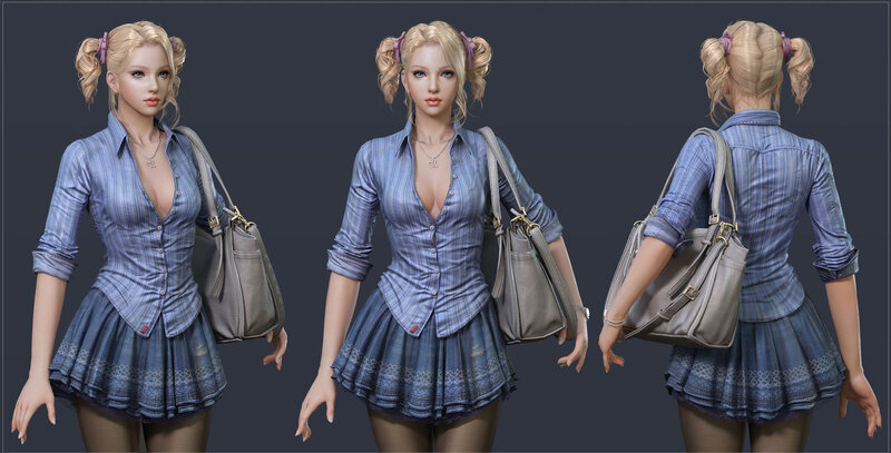 Blonde Woman in School Uniform — Blue
