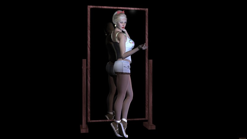 Blonde Woman in Shorts — Black, Neutral