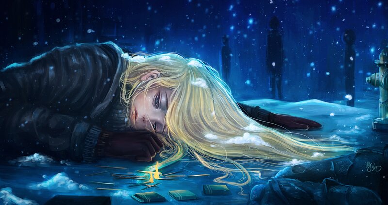 Blonde Woman in Snow — Blue, Dramatic