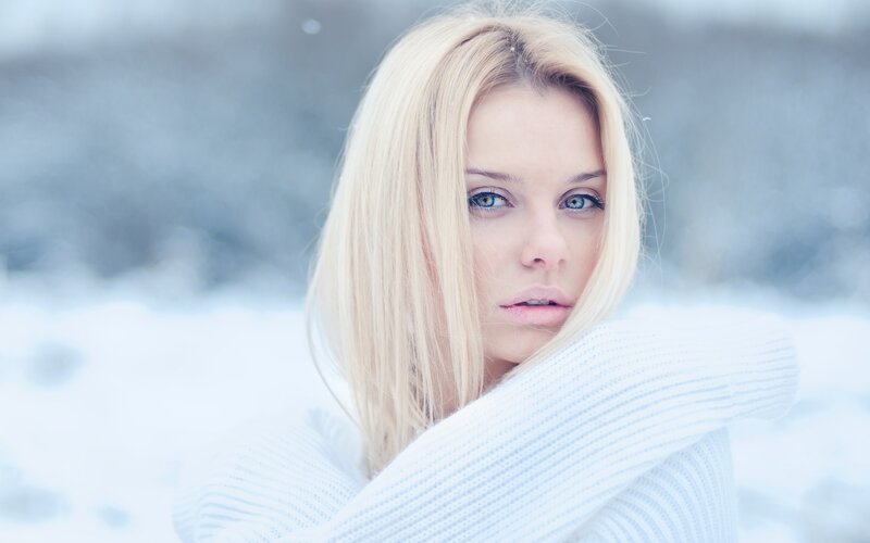 Blonde Woman in Snow — White, Cold