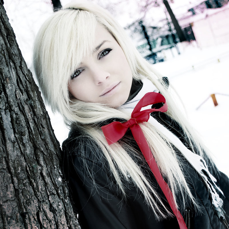 Blonde Woman in Snow — White, Cold, Winter, Photograph, Tree